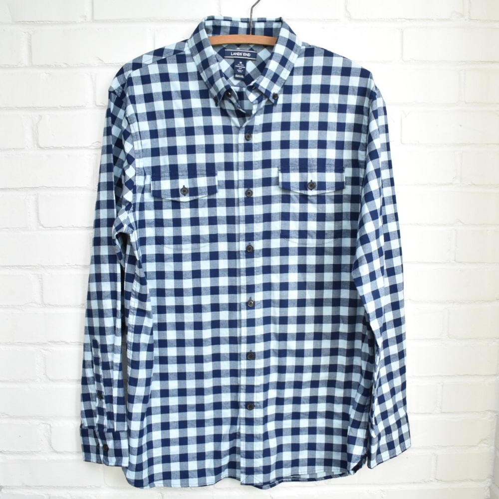 Lands’ End Gingham Check Flannel Button Down
